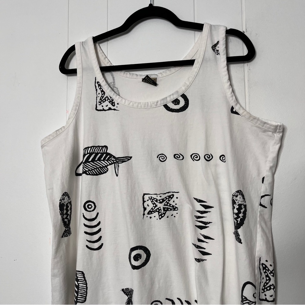 IN Gear Swim Coverup Tank Dress White with Black Fish Print 100% Rayon XL - Picture 3 of 8
